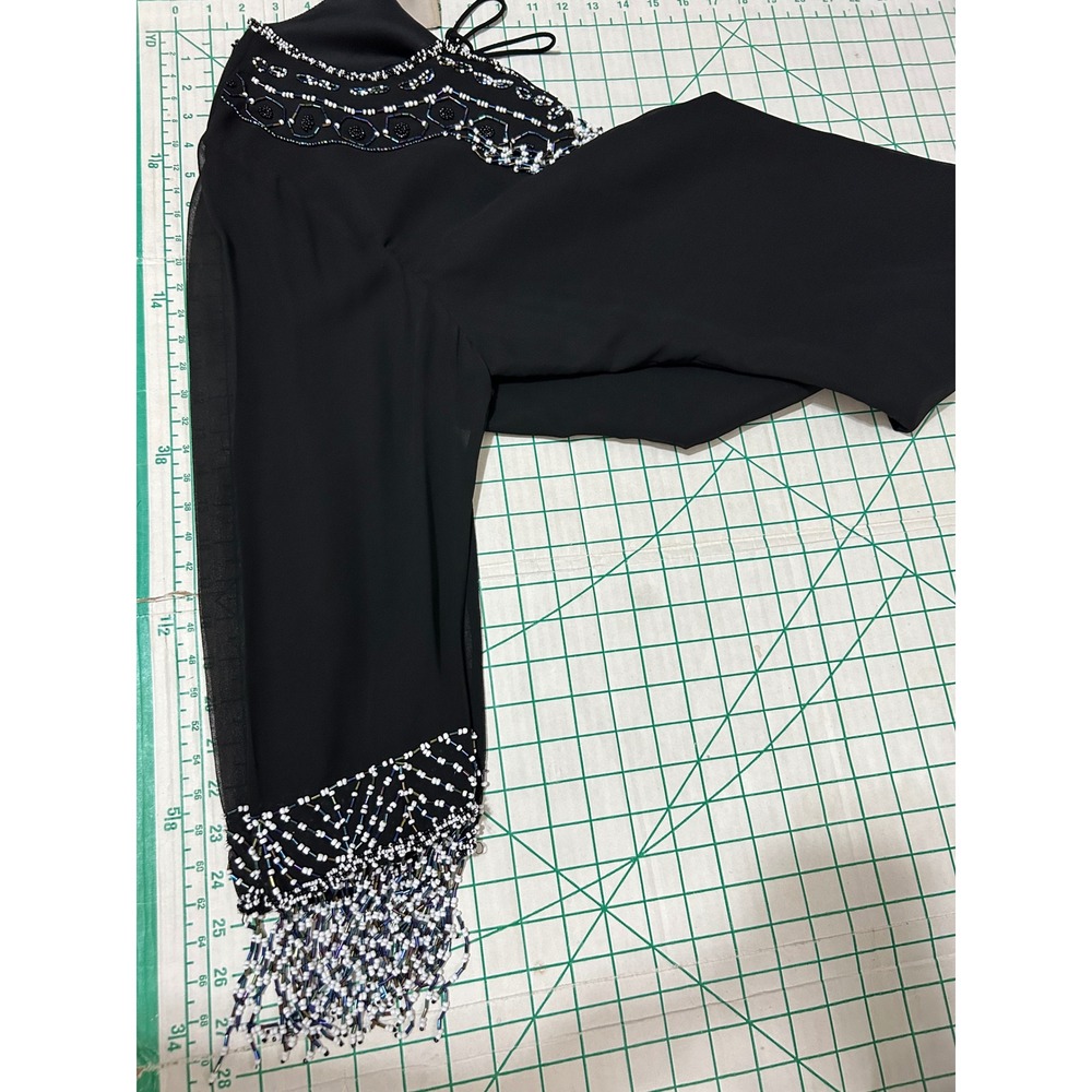 Anthony Original Tunic Top L Black Beaded Fringe Lace Up Chiffon Boho Festival - Picture 6 of 11